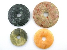 FOUR 35mm to 53mm Flat Round Assorted Donut Pendant Gemstone Focal Bead PD10