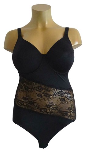 NEU Stretch Mieder Bügel Body schwarz mit Spitzeneinsatz Gr. 95 (46) Cup B, C, E - Bild 2 von 4