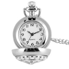 Silver Flower Quartz Pocket Watch Necklace Chain Pendant Watches for Women Lady