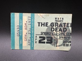 1977 GRATEFUL DEAD CONCERT TICKET SPRINGFIELD CIVIC CENTER APR. 23