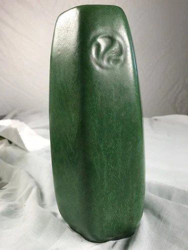 WELLER MATTE GREEN VASE - SIX SIDED - 8 3/8" X 4" -
