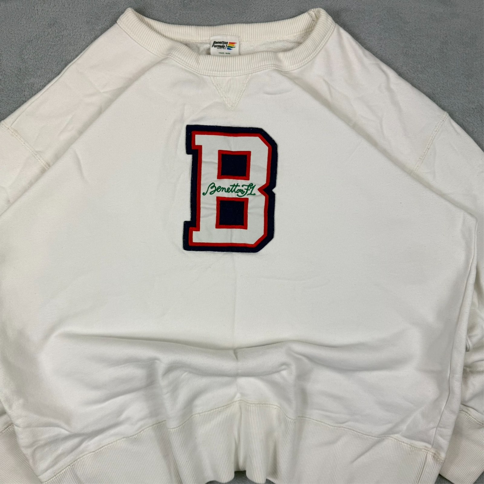 Vintage Benetton 90s Formula 1 F1 Racing White Oversized Lrg Pullover Sweatshirt image 4