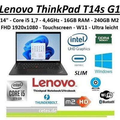 Lenovo Thinkpad T14s Gen1 Ultrabook 14'' Core i5 1,7Ghz, 16GB, 240GB NVMe, HD, US
