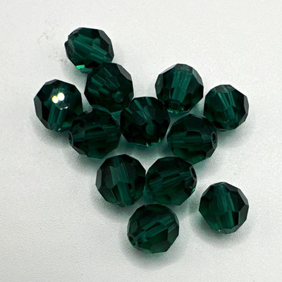 Lot of 12, 5 mm, Green Faceted Round Crystal Beads, Center-Drilled, 1mm Hole