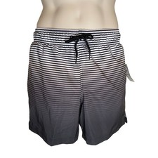 New George Large 36-38 Striped Ombre' Black White Swim Trunks Shorts NWT
