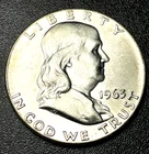 1963 Franklin Silver Half Dollar ** Brilliant Uncirculated ** 90% Silver