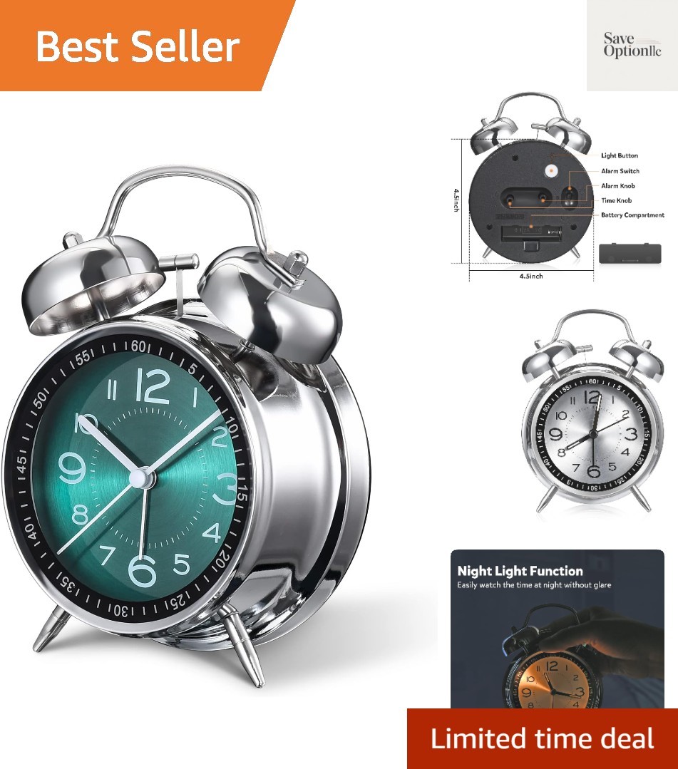 Loud Alarm Clock for Heavy Sleepers Adults,Retro 4 Inch Silent Non-Ticking Qu...