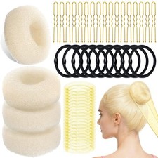 YINGFENG 134 Pcs Beige Hair Bun Maker Kit Medium - 4 Bun Hair Pieces for Women,