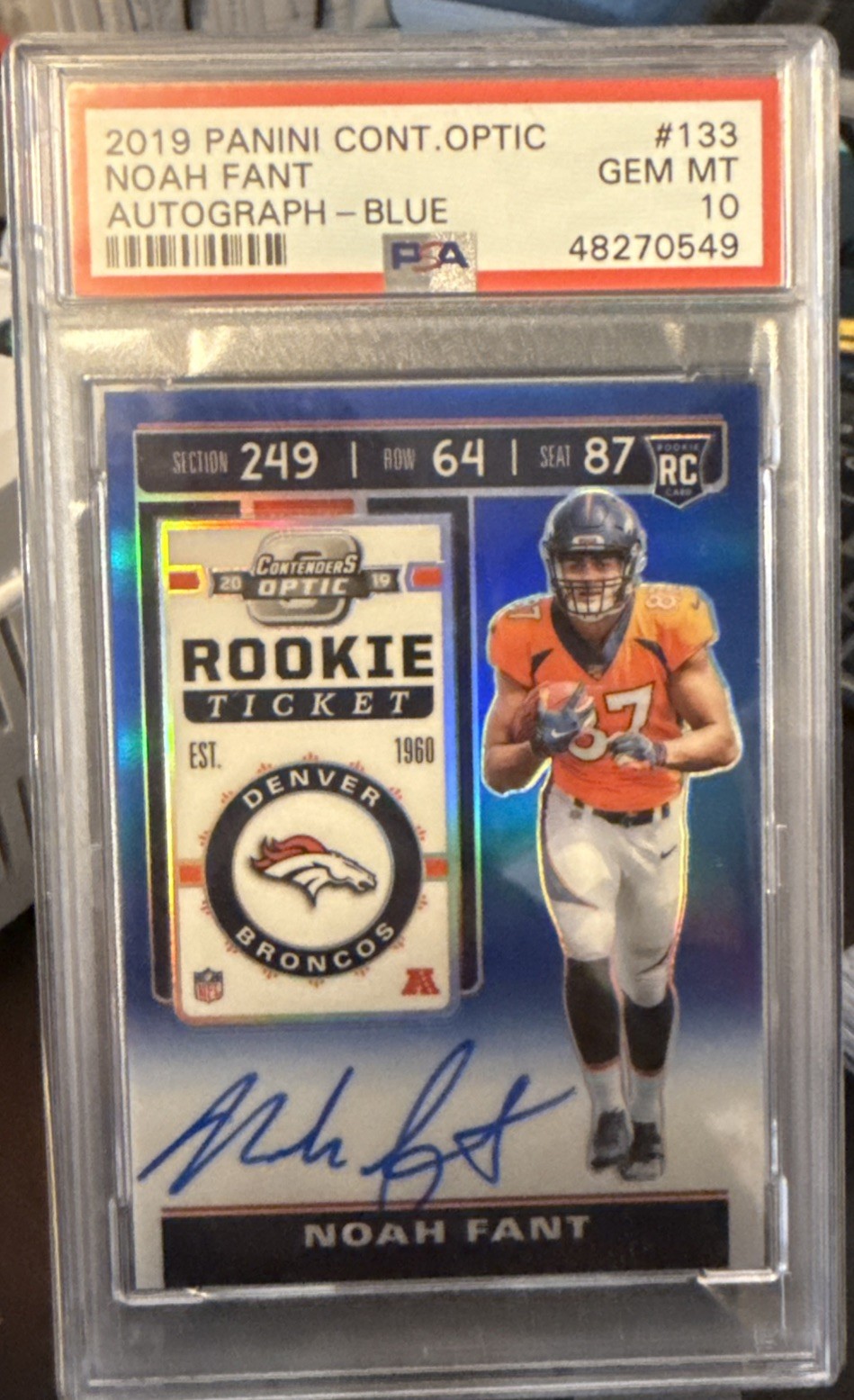 Noah Fant Panini Contenders Optic #133 Autograph Blue
