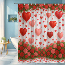 Heart and Rose Shower Curtain for Valentine's Day Decor