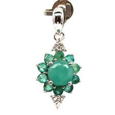 925 Sterling Silver 6 MM. Green Emerald  White Zircon Birthstone Pendant
