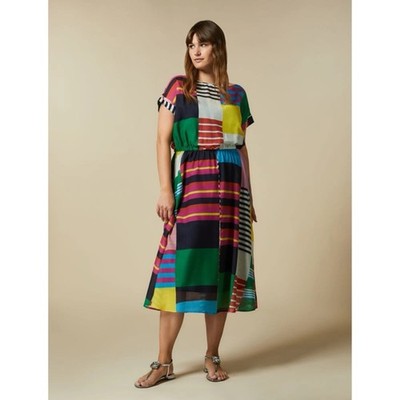 Marina Rinaldi Dress Midi Patchwork Multicolor size 14 No Liner