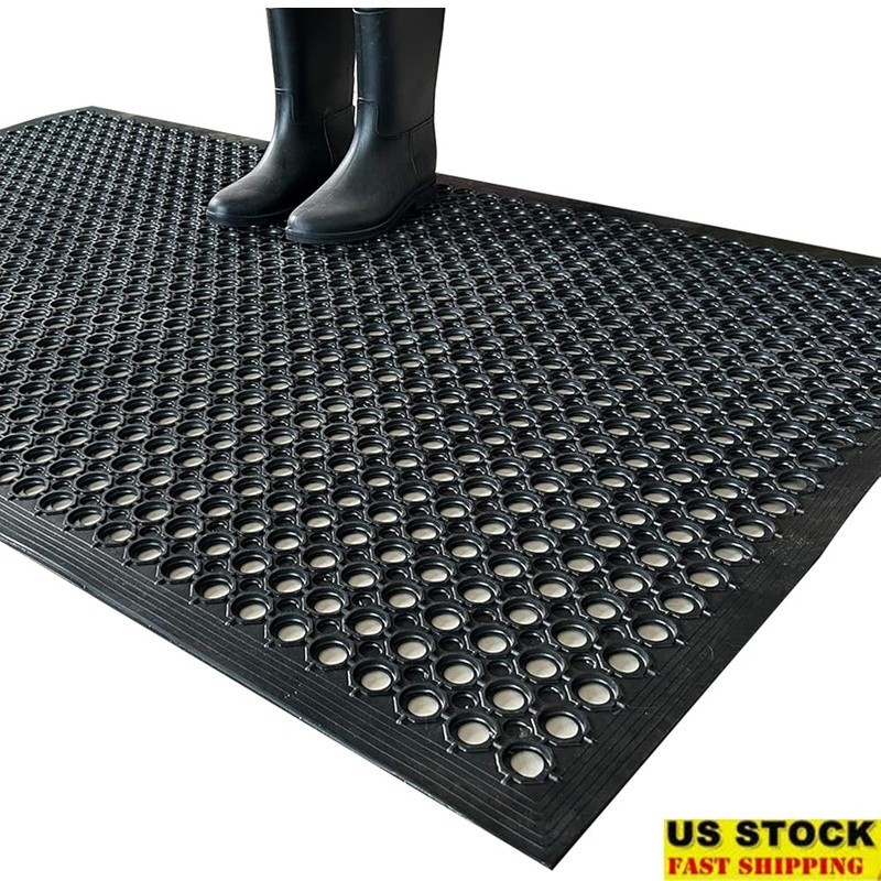 Heavy Duty Outdoor Rubber Floor Mat Non Slip Drainage Mat Kitchen Bar Gym New