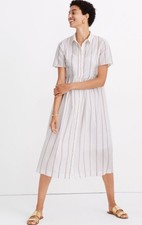 Madewell Swiss Dot Striped Midi Shirtdress Small White Rust Stripe Afterglow Red