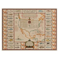 North America Fish Map Vintage Poster | Nautical Wall Art | Office Decor