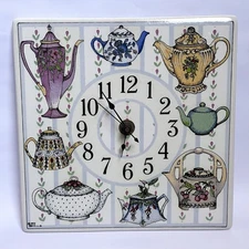 Santa Barbara Ceramic Design Teapot Clock - 1993 - Cottage Core Tea & Florals