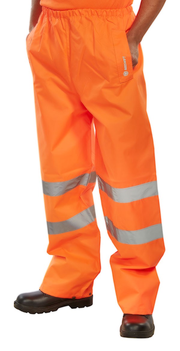 Beeswift Hi-Vis Waterproof Traffic Trousers Orange Size L