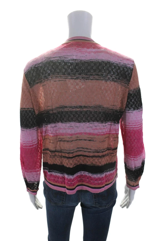 Cárdigan suéter rosa talla M Diane Von Furstenberg a rayas con botones para mujer Foto 3 de 4