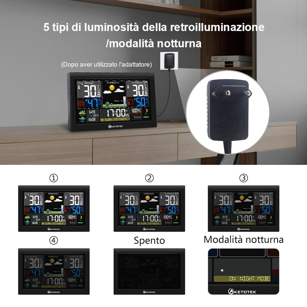 Stazione Meteo Wireless per Interni Ed Esterni, Con Sensore, LCD, Termometro Igr - 4