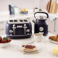 Charles Bentley 1.7L Kettle & 4 Slice Toaster Matt Dark Blue and Silver