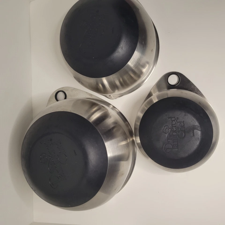 Pampered Chef Set of 3 Stainless Steel Mixing Bowls No Lids Retired 8 16 24 Cups - Image 4 of 4