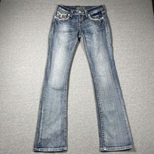Grace In LA Jeans Womens 27 Blue Bootcut Embroidered Rhinestone Distressed