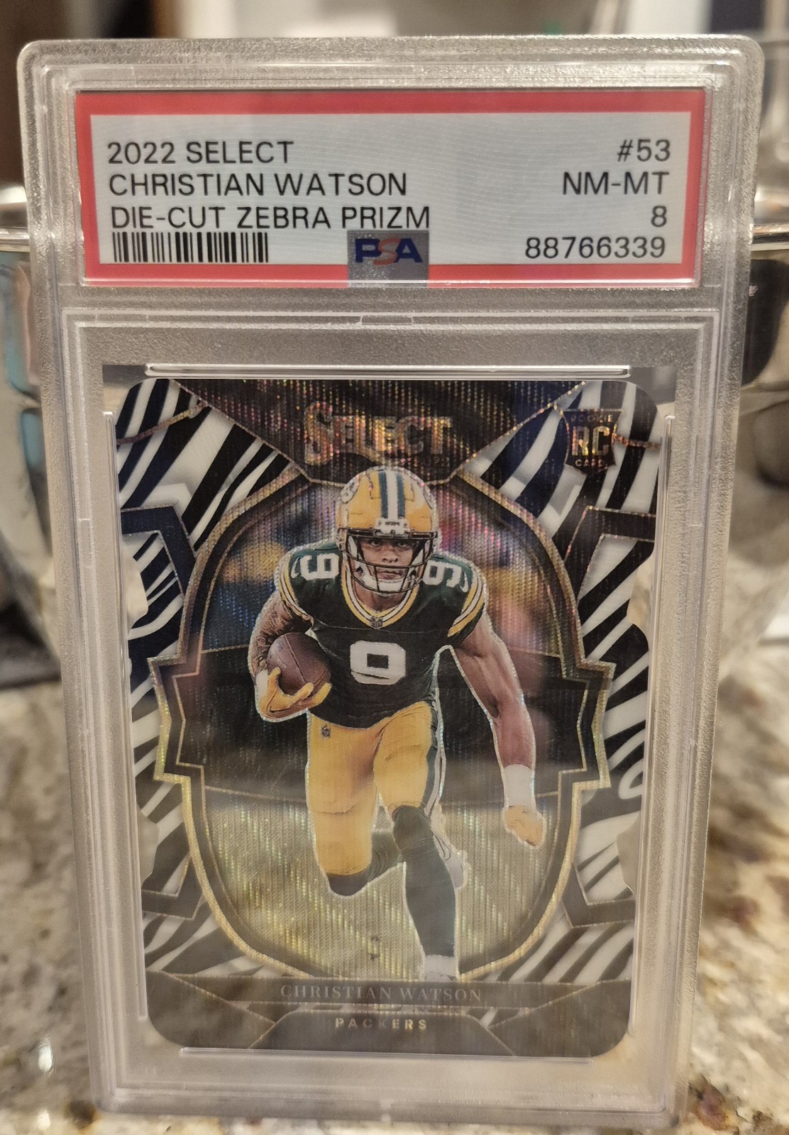 Christian Watson 2022 Select Concourse Zebra Prizm Die Cut #53 RC Psa 9