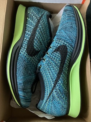 Nike Flyknit Racer Blue/Green/Black Men Women Size 10.5 526628-401 Running Shoe