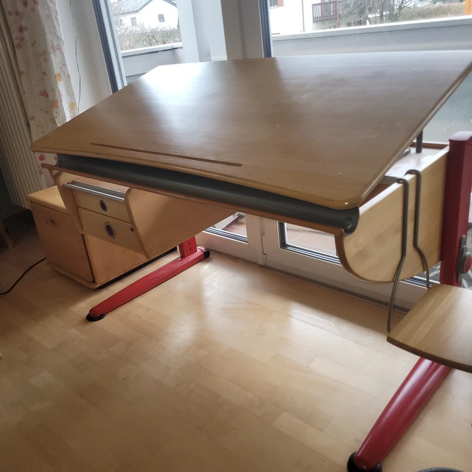 Moll Runner Kinder-, Jugendschreibtisch höhenverstellbar, Buche Massiv+Container