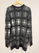 Men's ZARA MAN Gray White Plaid Crewneck Sweater L