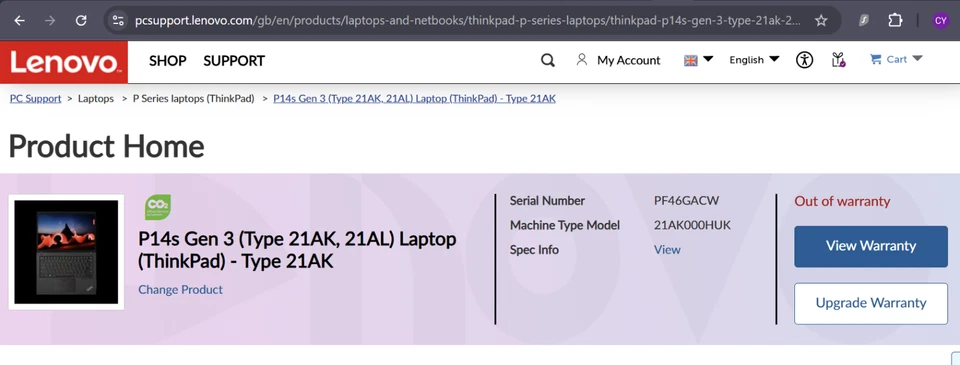 Lenovo ThinkPad P14s Gen 3 i7 12th Gen 16GB RAM 512GB NVME WIN 11 PRO 26026-003
