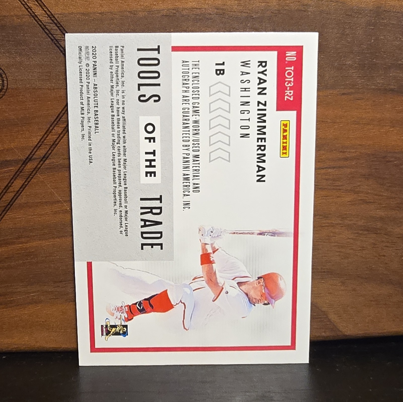 panini, 2022 National Treasures Ryan Zimmerman Tools of the Trade auto mem /25 view 3