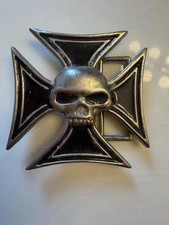 Vintage Biker Belt Buckle Skull Iron Cross Gothic Rock Heavy Metal