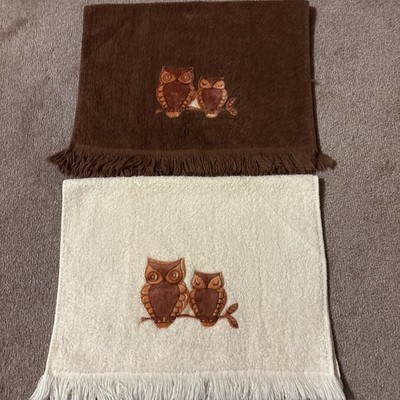Vintage Dundee Owl Hand Towels MCM excellent Condition
