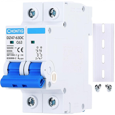 63 Amp Miniature DC Circuit Breaker 500V 2 Pole, Solar PV Disconnect Switch