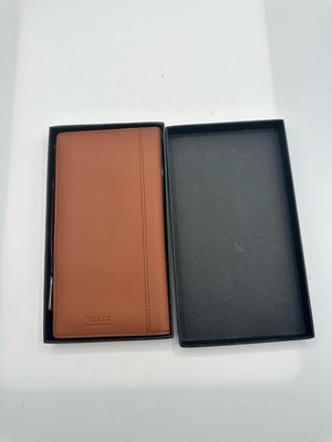 CBS Television Stations Clava Leather Tan Brown Checkbook Credit Card Organizer
