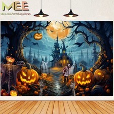 Halloween Backdrop Night Castle Pumpkins Background Halloween Party Decorative