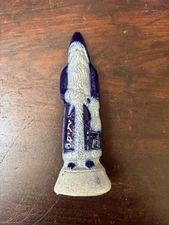 1991 Rowe Pottery Salt Glazed Cobalt Blue & Gray Santa Claus Figurine 5”
