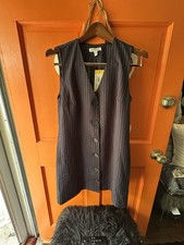 Steve Madden Navy Pinstripe Shift Dress Medium Sleeveless Button Front