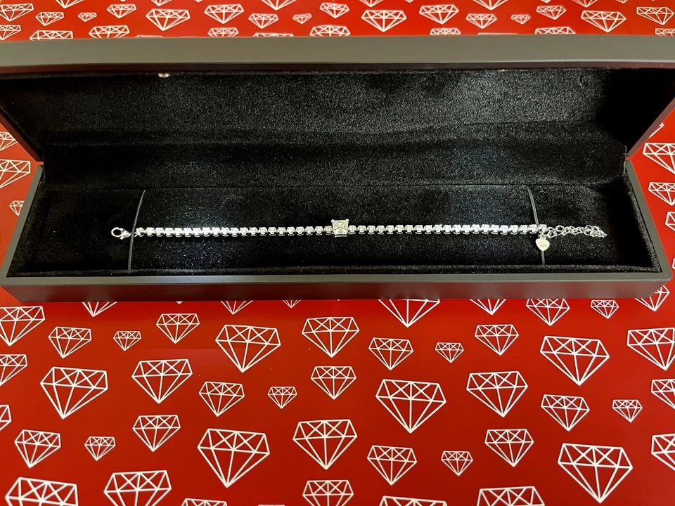 1ct Princess Bracelet White Gold Lab-Created Diamond Test Pass VVS1/D/Excellent - Image 4 of 4