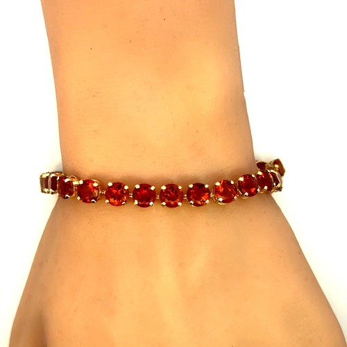 Classic 14K Yellow Gold 6mm Round Citrine Tennis Bracelet 7.25 Inches - Picture 7 of 9