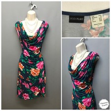Body Flirt Navy Floral Cowl Neck Jersey Dress Medium EUR 40/42 US 8 Stretchy