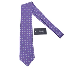 Drake's NWT Neck Tie in Purple w/ Blue/Yellow/White Geometric Pattern 100% Silk