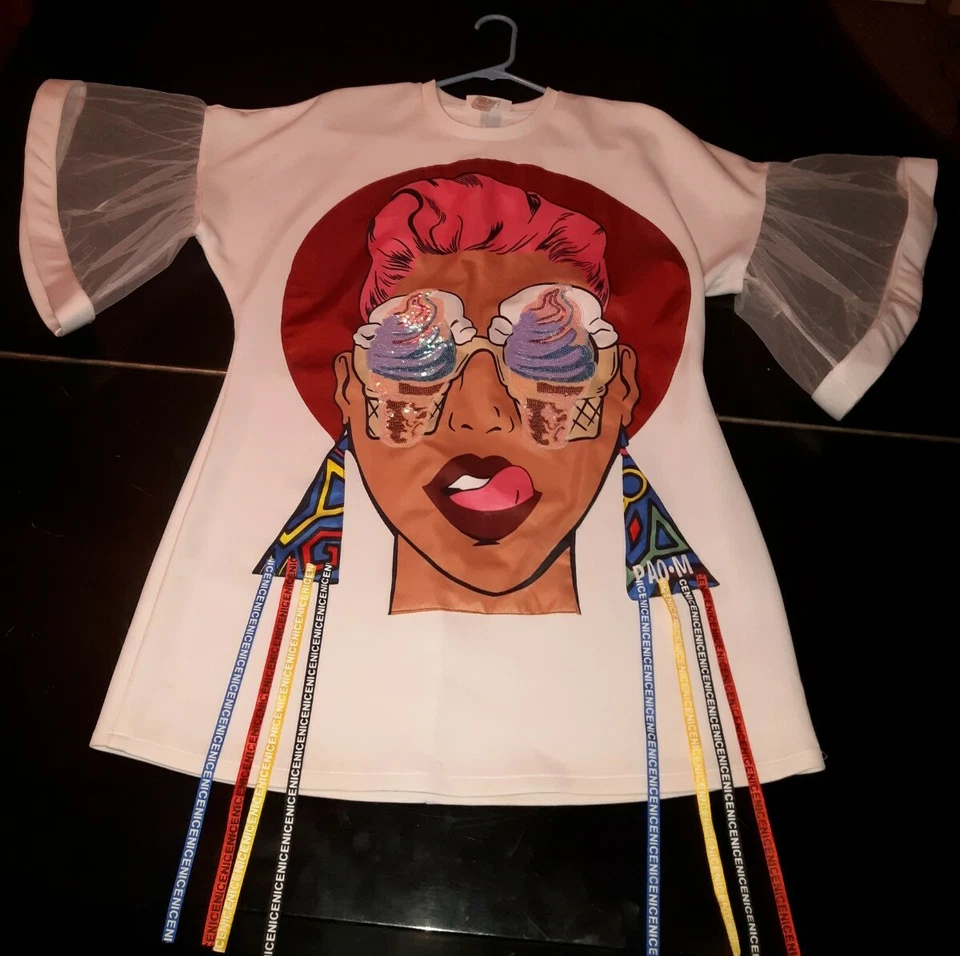 NY ROCK BAND верхний туника мини-платье 80-х XL Мадонна Перри розовый мальчик Джордж Уорхол - Изображение 3 из 4