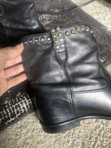 Isabel Marant 37 Ankle Boots booties western studded black leather 7 stud Crisi - Picture 2 of 9