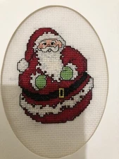 COMPLETED FINISHED CROSS STITCH CARD "CUTE SANTA”