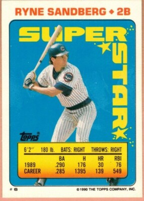 Ryne Sandberg 1990 Topps Super Star Sticker Backs Cal Ripken Stickers