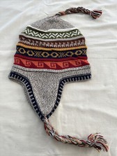 gray multicolor w dark blue adult reversible size peruvian alpaca chullo hat