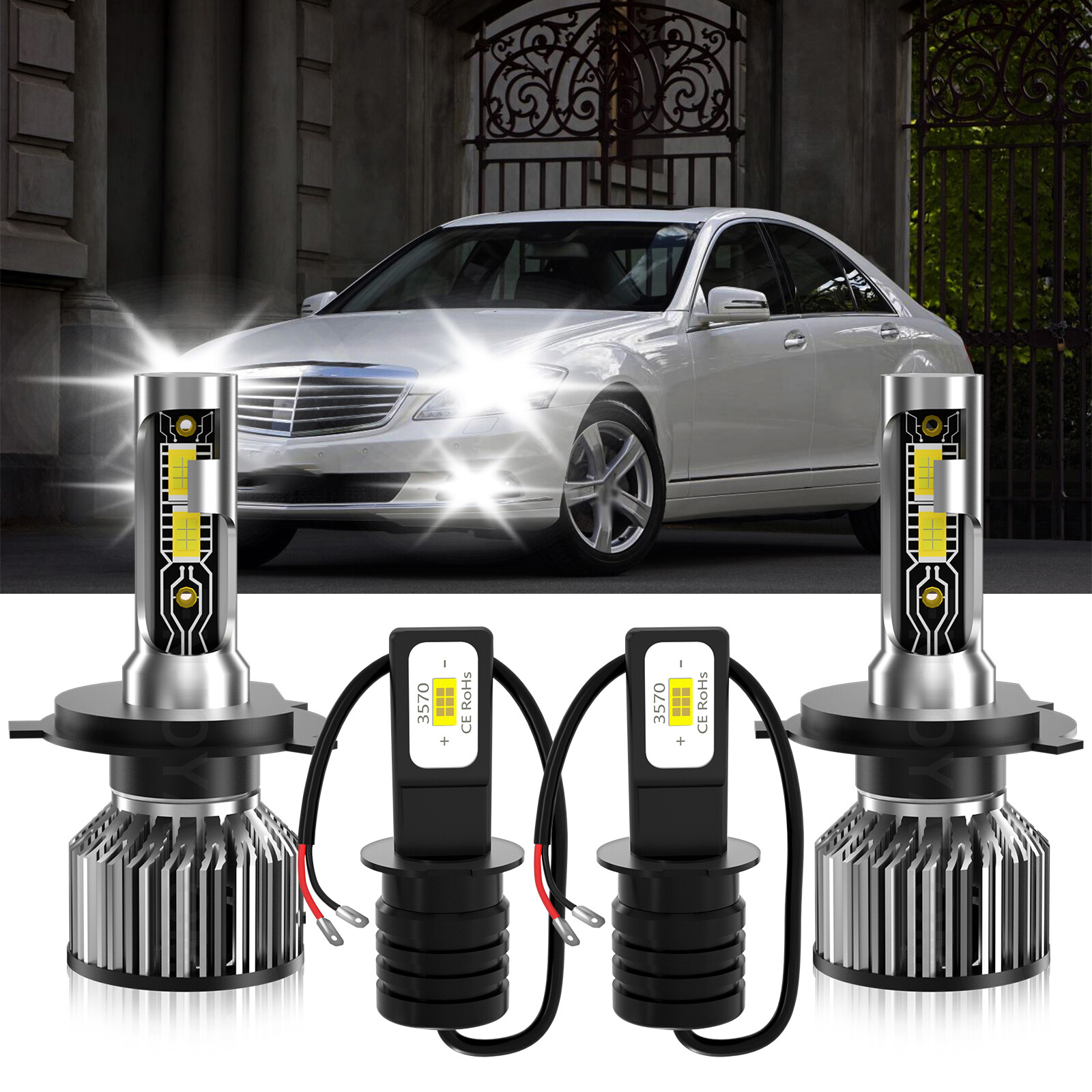 Combo LED Headlight Bulbs Fog light H4 9003 H3 For Mercedes-Benz S350 1994-1994