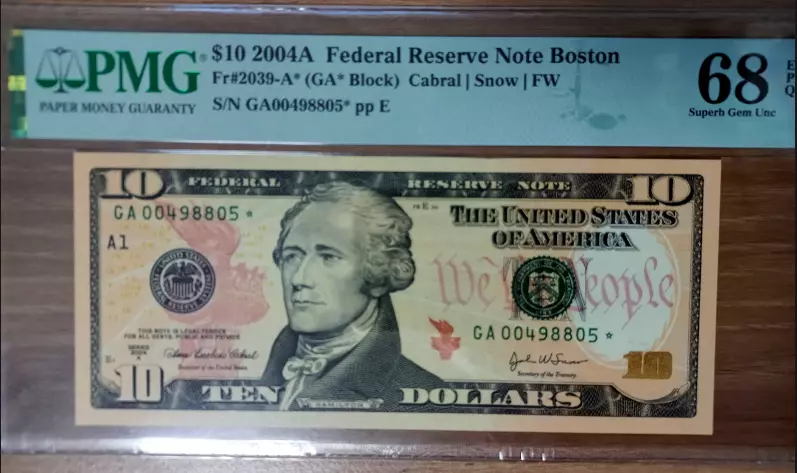 USA, 2004A, Federal Reserve Boston , $10, Star, PMG 68 EPQ , Fr#2039-A*, Top Pop - Image 3 of 4